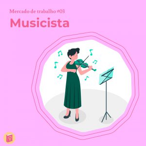 Ilustração de uma mulher tocando violino. No canto esquerdo superior está escrito "musicista"